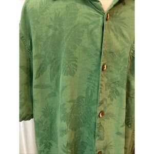 Tommy Bahama 100% Silk Shirt Leaf Hawaiian Men's Green Button Down Size XL